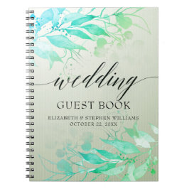 Caderno Espiral Guestbook de Casamento de Flores de Água Verde
