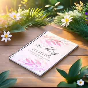 Caderno Espiral Guestbook de Casamento de Folha de Água Rosa-Quent