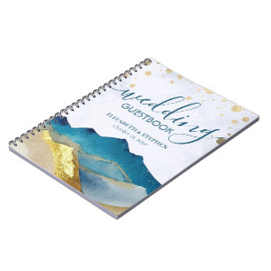 Caderno Espiral Guestbook de Casamento de Montanha Ouro Azul de Aq