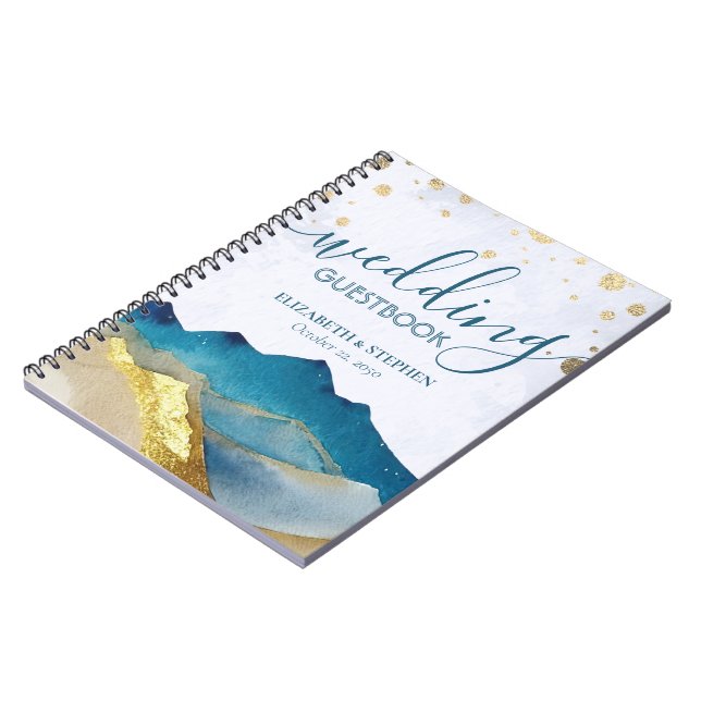Caderno Espiral Guestbook de Casamento de Montanha Ouro Azul de Aq (Left Side)
