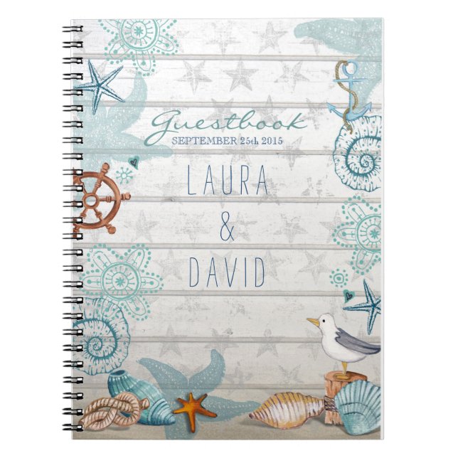 Caderno Espiral Guestbook de Casamento em Praia Náutica (Frente)