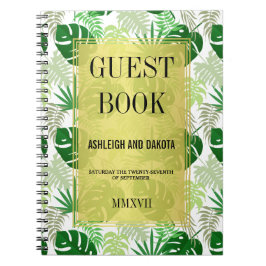 Caderno Espiral Guestbook de Casamento | Folhas Tropicais Verdes E