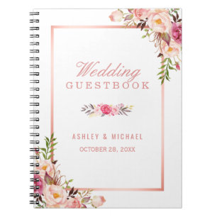 Caderno Espiral Guestbook de Casamento - Rosa de Na moda Dourado R