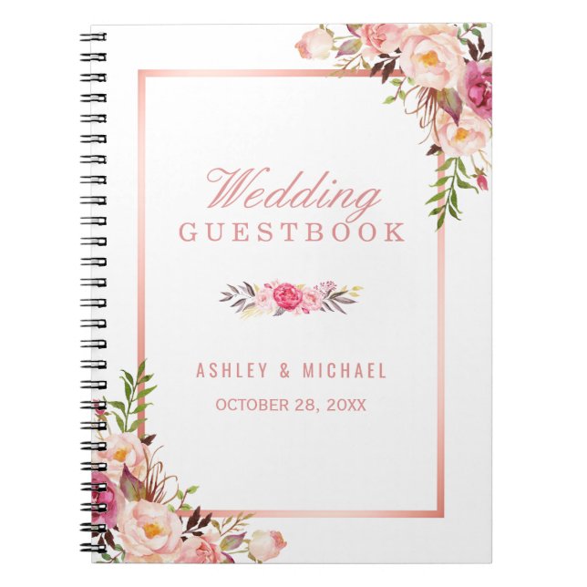 Caderno Espiral Guestbook de Casamento - Rosa de Na moda Dourado R (Frente)