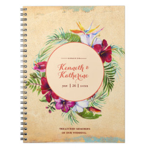 Caderno Espiral Guestbook de Casamento Tropical Rustic Hibiscus
