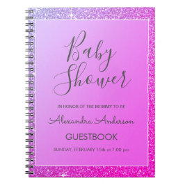 Caderno Espiral Guestbook de Chá de fraldas brilhante roxo, cor-de