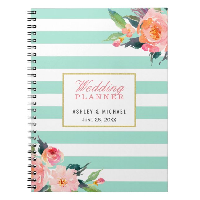 Caderno Espiral Guestbook de Planejador de Casamento Floral da Cas (Frente)