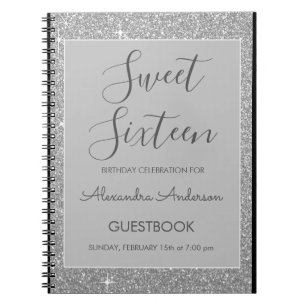 Caderno Espiral Guestbook de prata do doce 16 do brilho da faísca