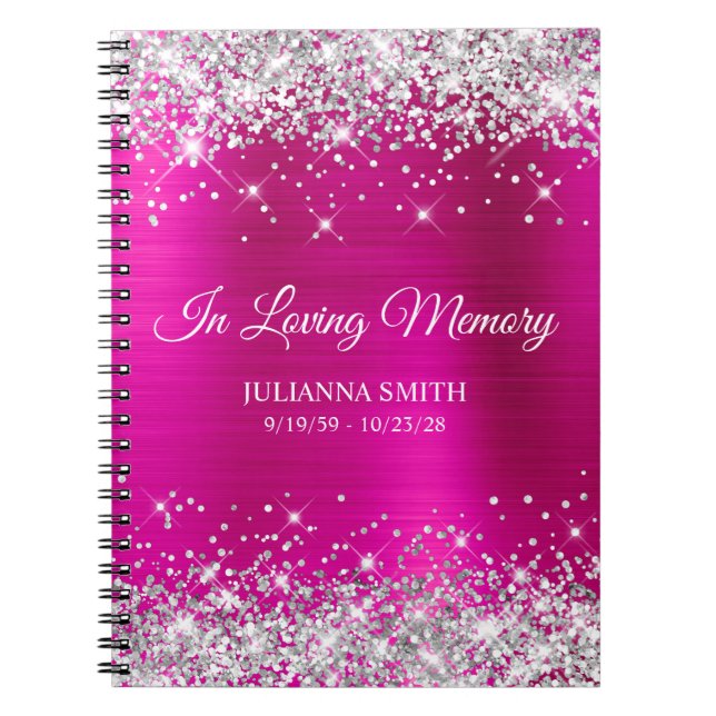 Caderno Espiral Guestbook de Silver Glitter Hot Pink Foil (Frente)