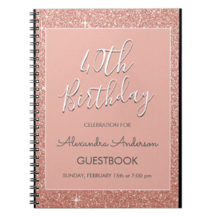 Caderno Espiral Guestbook Dourado cor-de-rosa do aniversário de 4