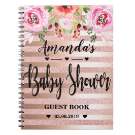 Caderno Espiral Guestbook Dourado cor-de-rosa floral do chá de