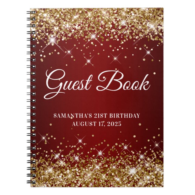 Caderno Espiral Guestbook Dourado Glitter Dardo aniversário de 21  (Frente)
