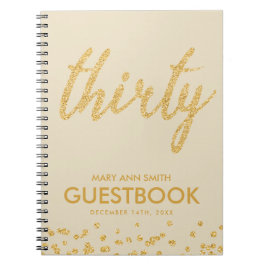 Caderno Espiral Guestbook Dourado "Trinta" 30 Aniversário Glitter