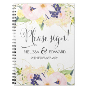 Caderno Espiral Guestbook floral do casamento da aguarela do