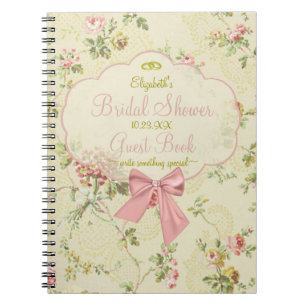 Caderno Espiral Guestbook floral do chá de panela do pêssego do