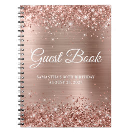 Caderno Espiral Guestbook Gliter Rosa Gold Foil aniversário de 30 