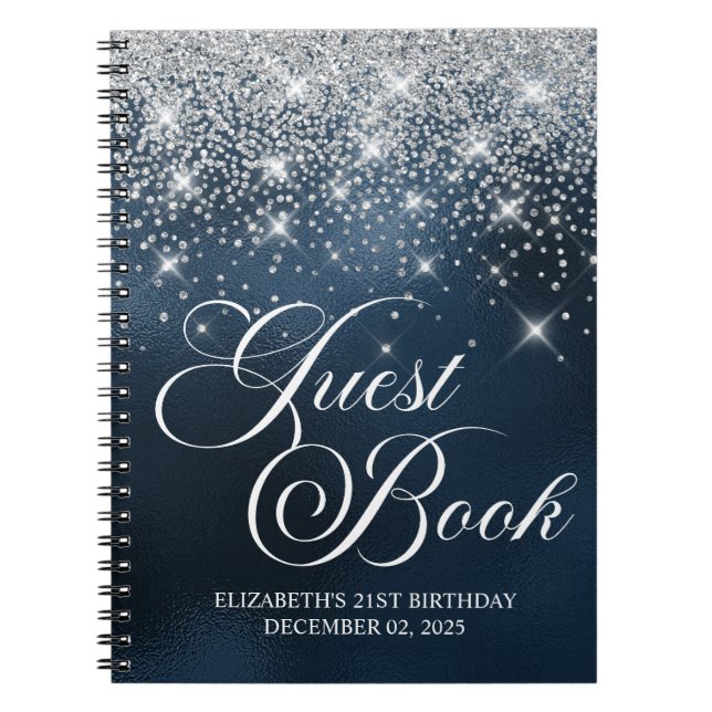 Caderno Espiral Guestbook Marinho Azul 21 rua Silver Glitter (Frente)