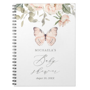 Caderno Espiral Guestbook para Chá de fraldas de borboleta Floral 