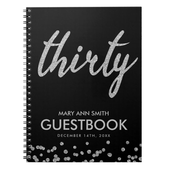 Caderno Espiral Guestbook Silver Black Trinta 30 Aniversário Glitt (Frente)