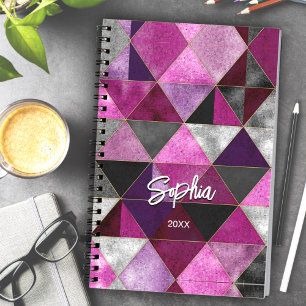 Caderno Espiral Guia de apresentação geométrica da cinza roxa-rosa