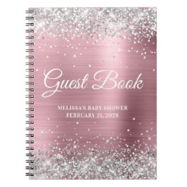 Caderno Espiral Guia de Chás de fraldas de Rosa claro de Glitter S