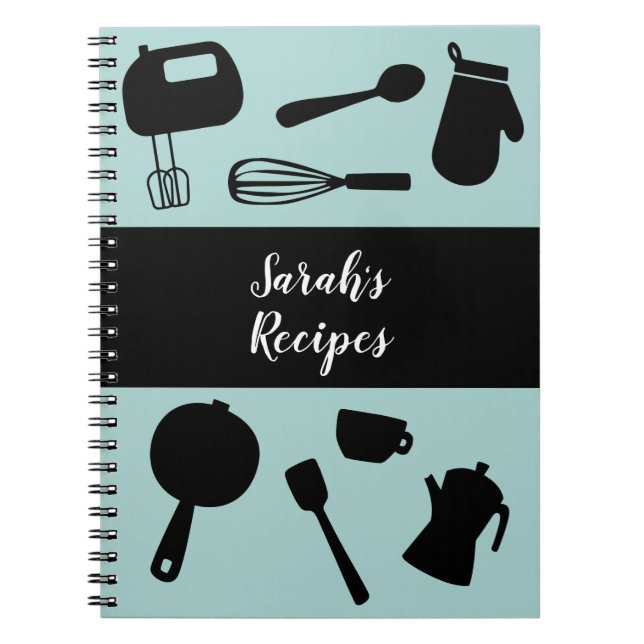 Caderno Espiral Guia de receitas de utensílios de cozinhar minimal (Frente)