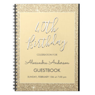 Caderno Espiral Guia do aniversário de 40 anos Glitter do Sparkle 