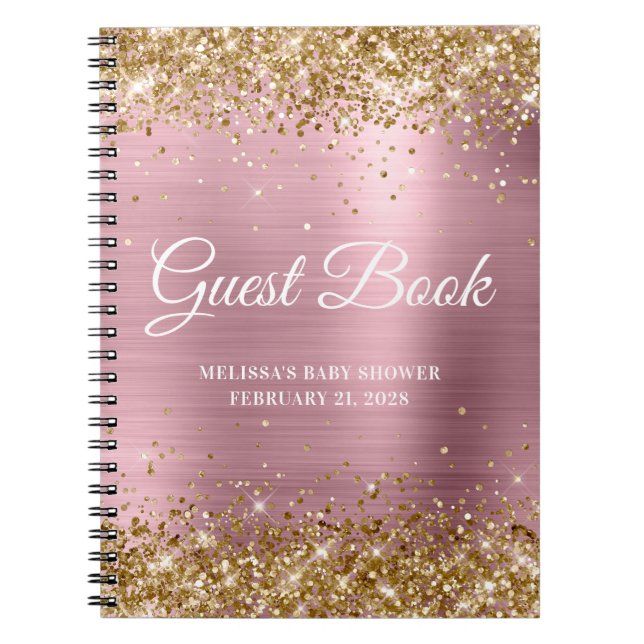 Caderno Espiral Guia do Chá de fraldas da Rosa claro Glitter Doura (Frente)