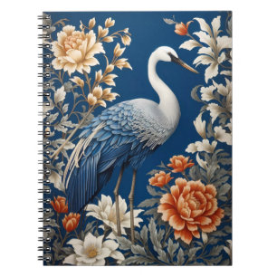 Caderno Espiral guindaste azul elegante William Morris inspirado