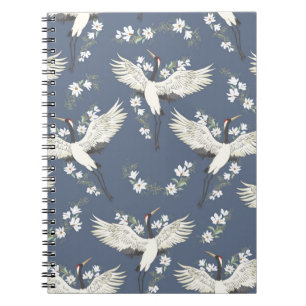 Caderno Espiral guindaste, padrão, vintage ilustration bird f