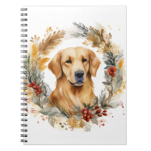 Caderno Espiral Guirlanda de Natal com Cachorro Golden Retriever F