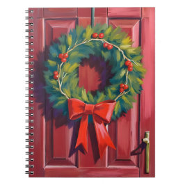 Caderno Espiral Guirlanda de Natal Porta Vermelha Aquarela Feriado