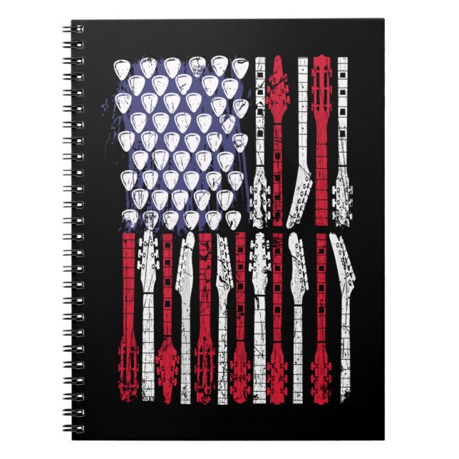 Caderno Espiral Guitar American Flag USA American Music Lover 4th (Frente)