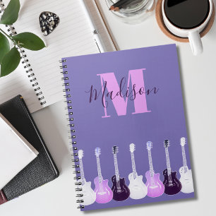 Caderno Espiral Guitar Monograma Rosa Púrpura