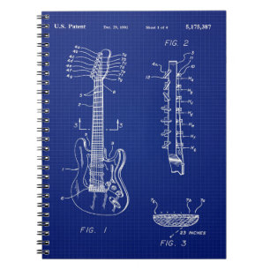 Caderno Espiral Guitarra Blueprint 1992 - Bonito Presente do Lover
