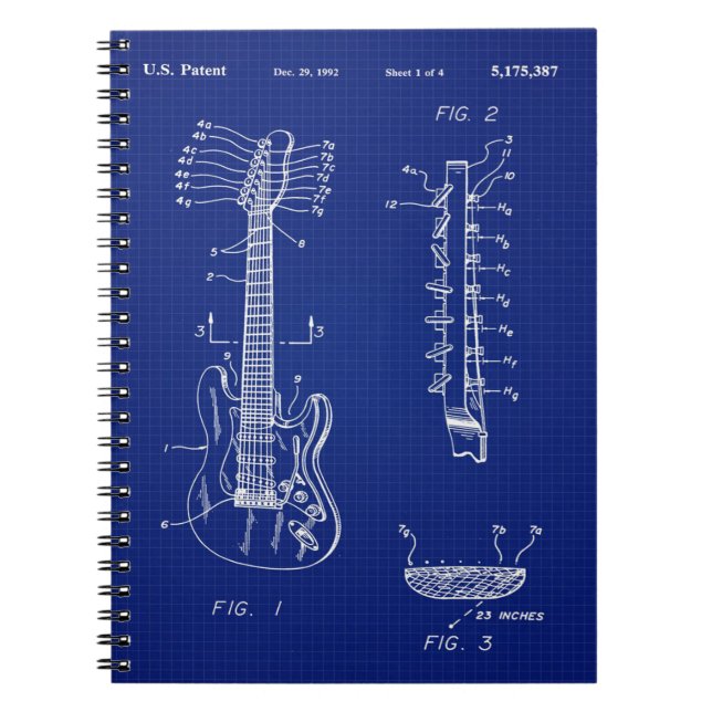 Caderno Espiral Guitarra Blueprint 1992 - Bonito Presente do Lover (Frente)