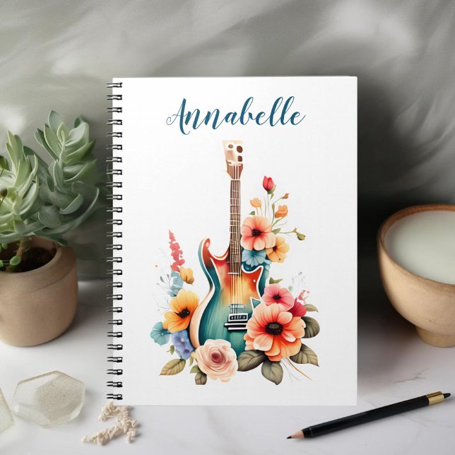 Caderno Espiral Guitarra Boho com Blooms Florais (Criador carregado)