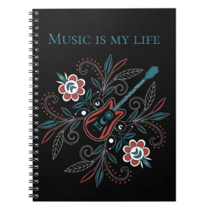 Caderno Espiral Guitarra Boho Rock’n’Roll com flores
