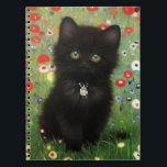 Caderno Espiral Gustav Klimt Kitten<br><div class="desc">Notebook com um gatinho Gustav Klimt! Este gatinho preto veste um colar prateado e se senta num campo de flores vermelhas,  azuis,  brancas e amarelas. Um presente maravilhoso para amantes de gatos e entusiastas de arte austríacos!</div>