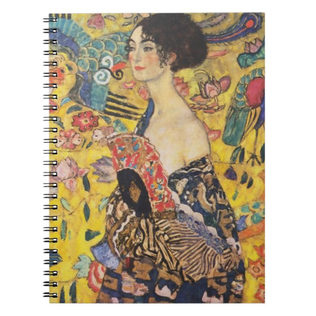 Caderno Espiral Gustav Klimt Lady Com Pintura Fan Art Nouveau (Frente)