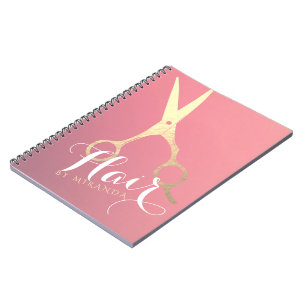 Caderno Espiral Hairstylist Makeup Salon Modern Pink Tesoura Doura