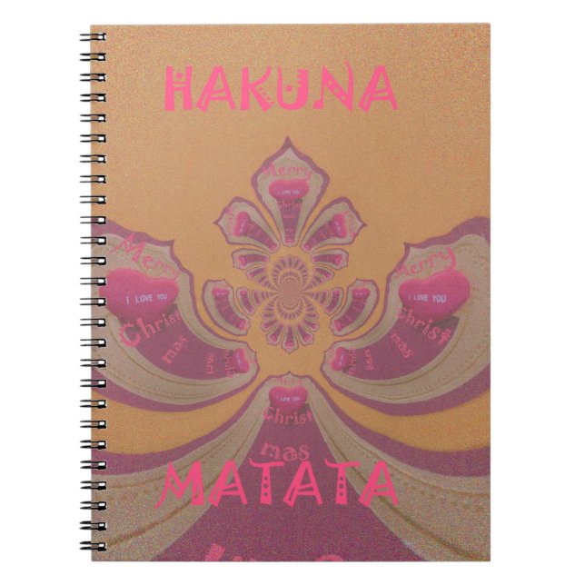 Caderno Espiral Hakuna Matata Feliz design de corações de Natal (Frente)