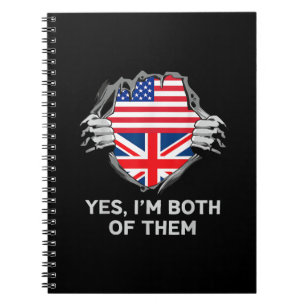 Caderno Espiral Half American Half British USA England Flag Mens W