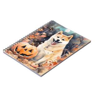 Caderno Espiral Halloween Akita Com Pumpkins Assustado