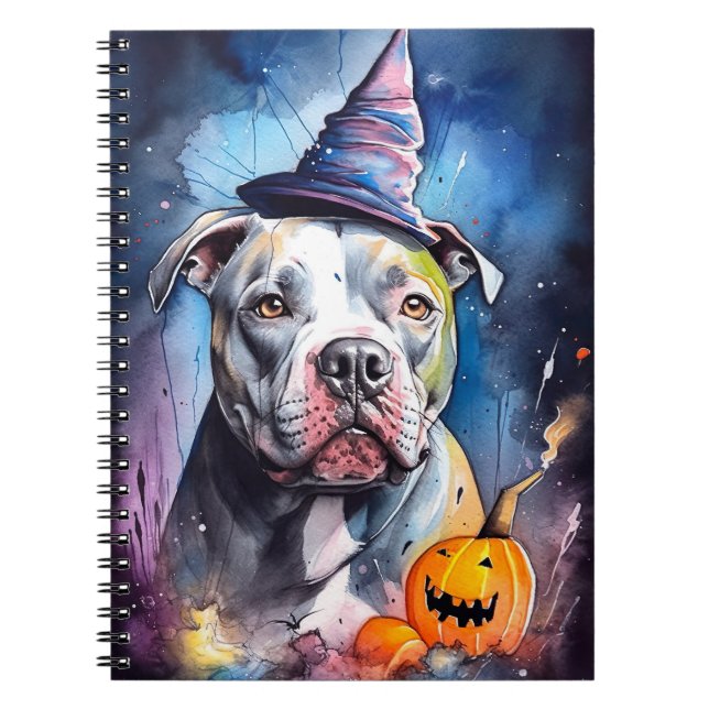 Caderno Espiral Halloween American Staffordshire Com Pumpkins (Frente)