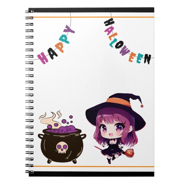Caderno Espiral Halloween/bruxa/outono/outubro (Frente)