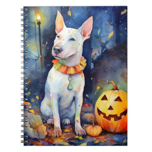Caderno Espiral Halloween Bull Terrier Com Pumpkins Assustado