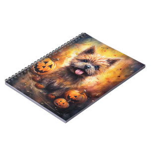 Caderno Espiral Halloween Cairn Terrier Com Pumpkins Assustado