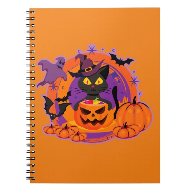 Caderno Espiral Halloween Cat E Pumpkins (Frente)