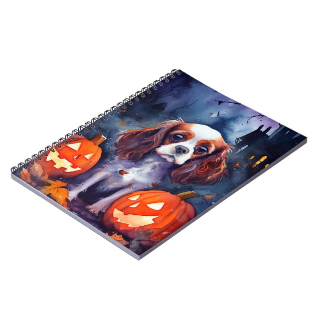 Caderno Espiral Halloween Cavalier King Charles Spaniel Pumpkins (Left Side)